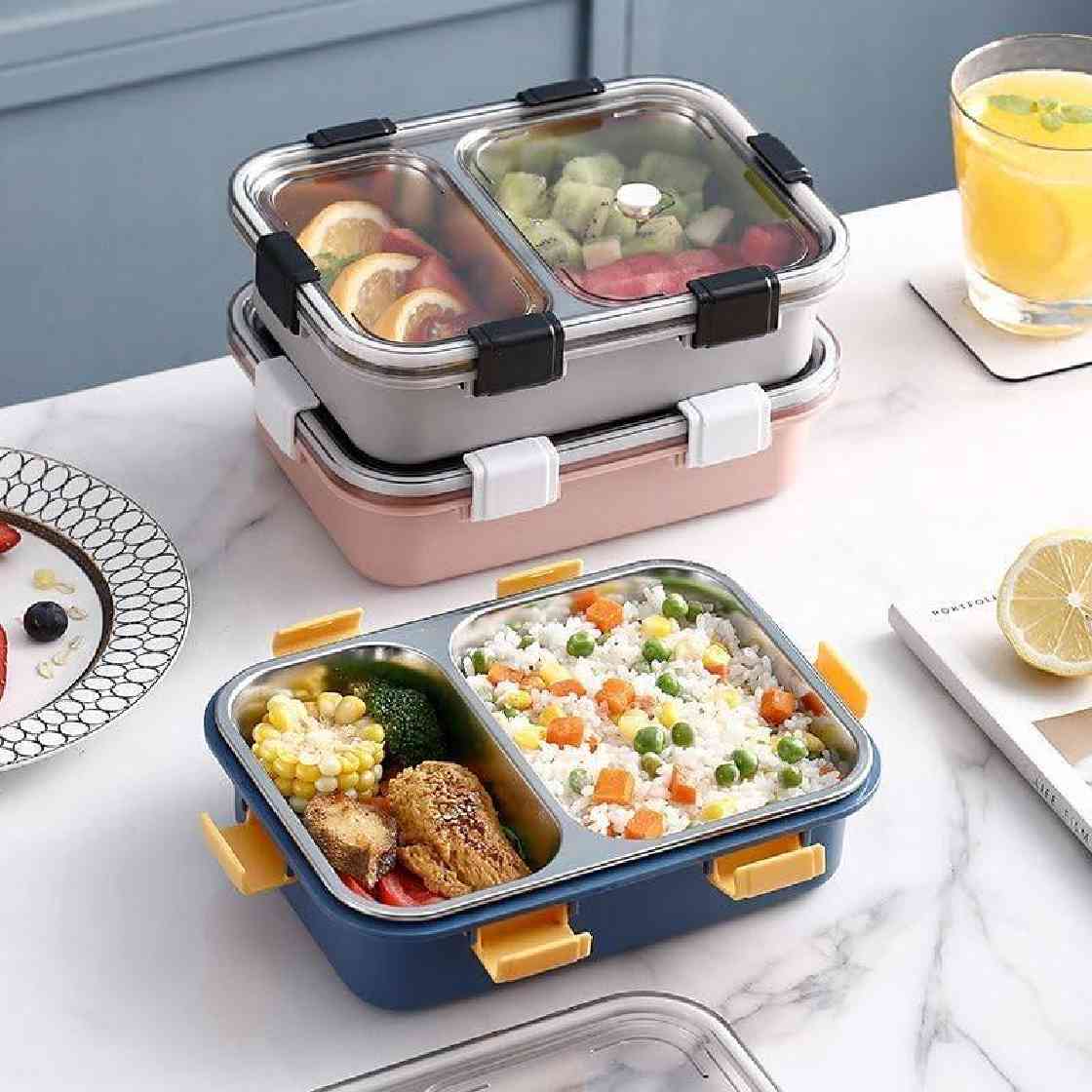 Stainless Steel Bento Lunch Box โ 2 Compartment Leak-Proof Tiffin for Kids & Adults