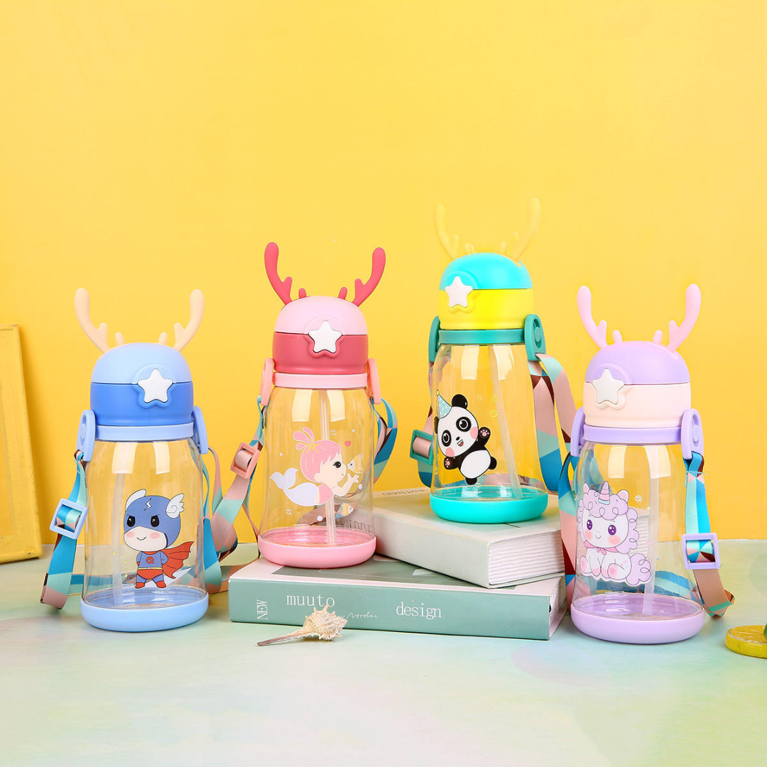 Cute Panda Sipper Bottle with Straw โ 600ml (Kids Water Bottle)