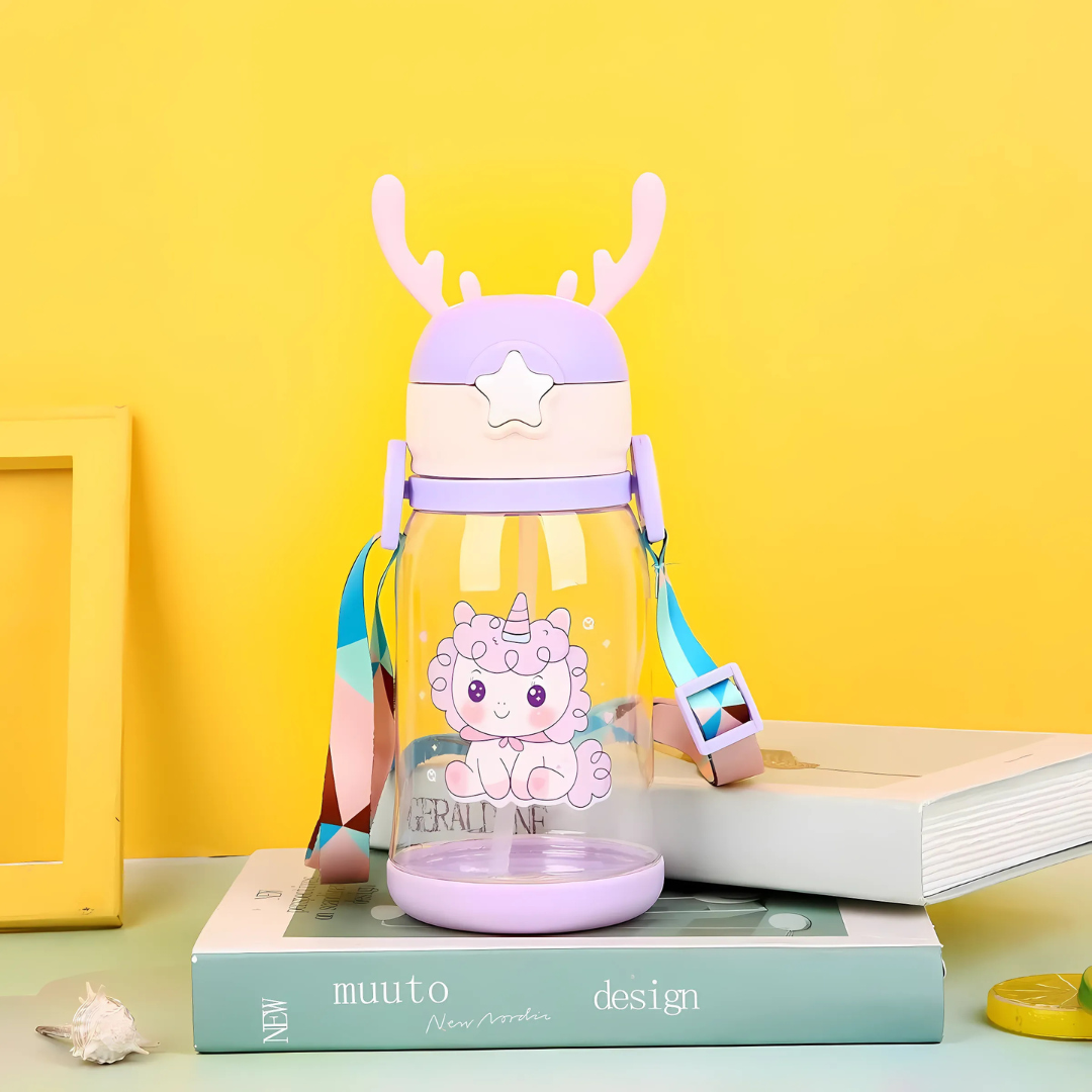 Cute Panda Sipper Bottle with Straw โ 600ml (Kids Water Bottle)