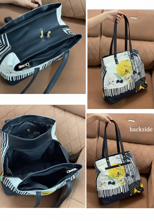 Printed Canvas Tote cum Shoulder Bag