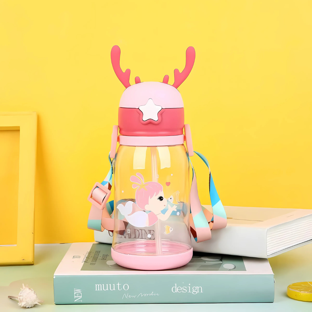 Cute Panda Sipper Bottle with Straw โ 600ml (Kids Water Bottle)