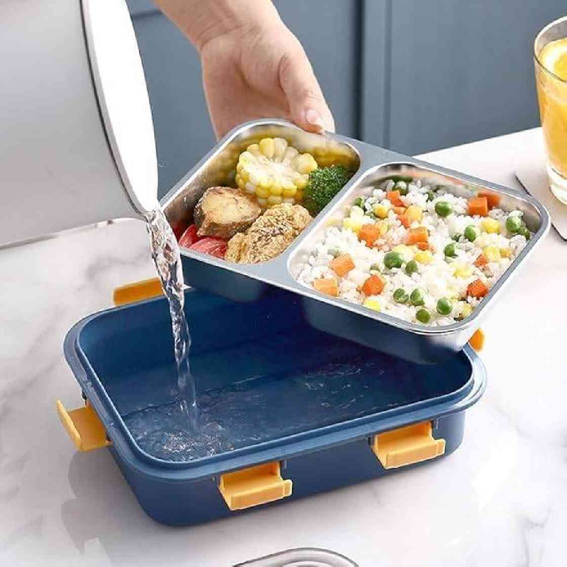 Stainless Steel Bento Lunch Box โ 2 Compartment Leak-Proof Tiffin for Kids & Adults