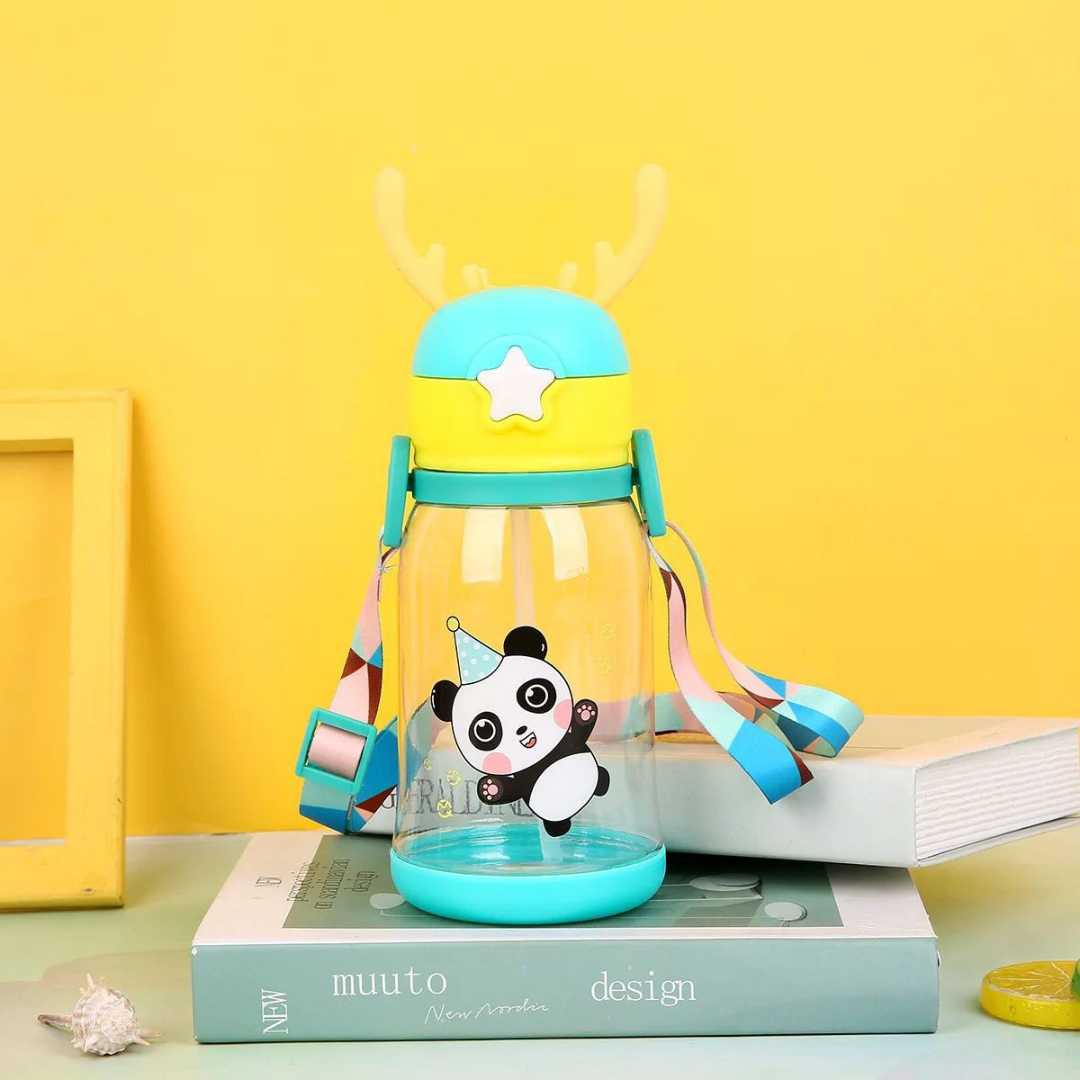 Cute Panda Sipper Bottle with Straw โ 600ml (Kids Water Bottle)