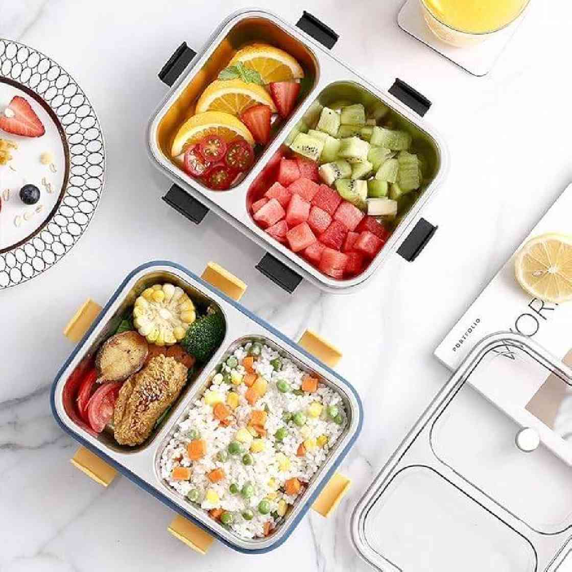 Stainless Steel Bento Lunch Box โ 2 Compartment Leak-Proof Tiffin for Kids & Adults