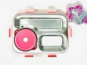 Stainless Steel Bento Lunch Box โ 3 Compartment with Plain Pastel Lid
