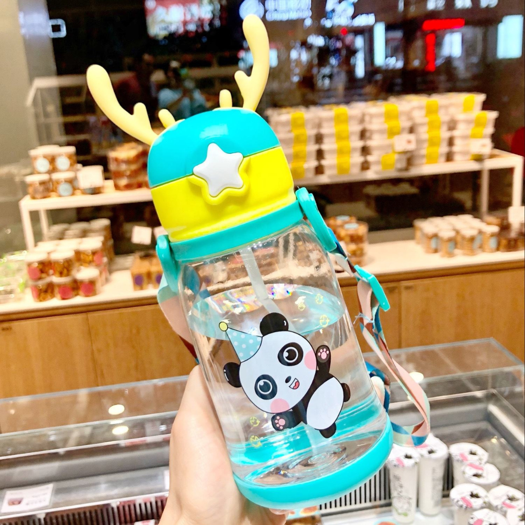 Cute Panda Sipper Bottle with Straw โ 600ml (Kids Water Bottle)