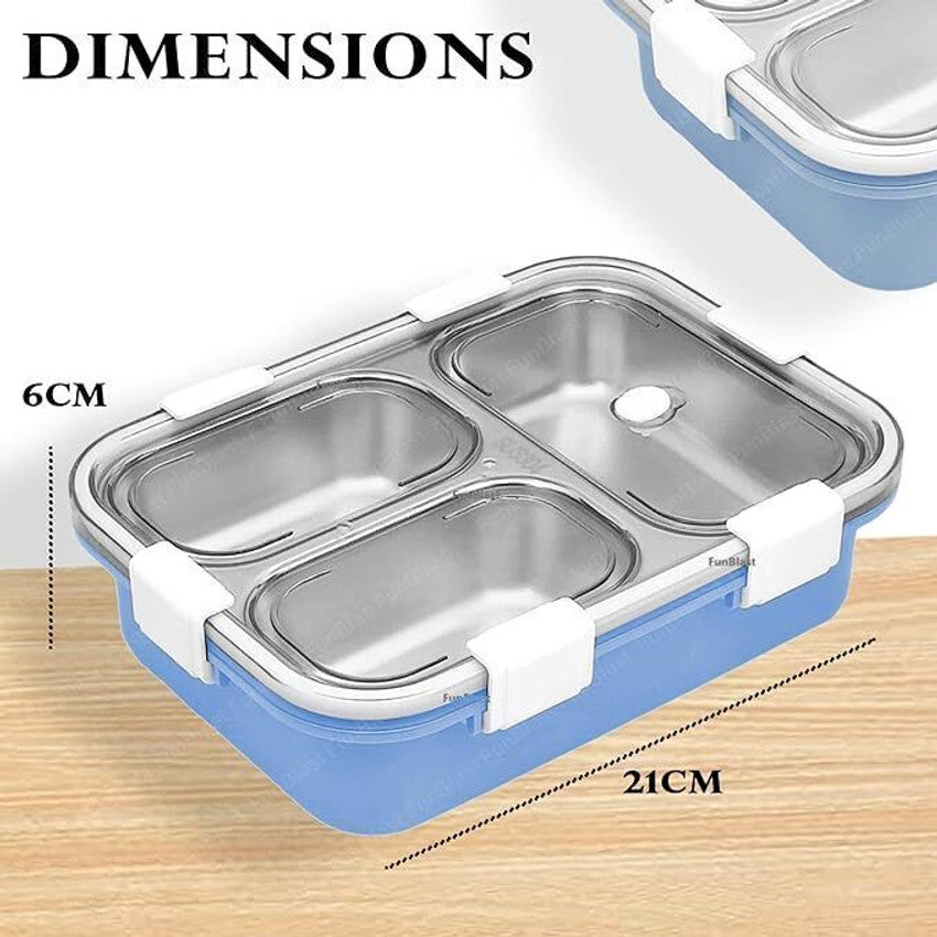 Stainless Steel Bento Lunch Box โ 3 Compartment Leak-Proof Tiffin for Kids & Adults