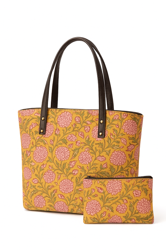 Bohemian Patchwork Tote Bag with Matching Pouch โ Pink