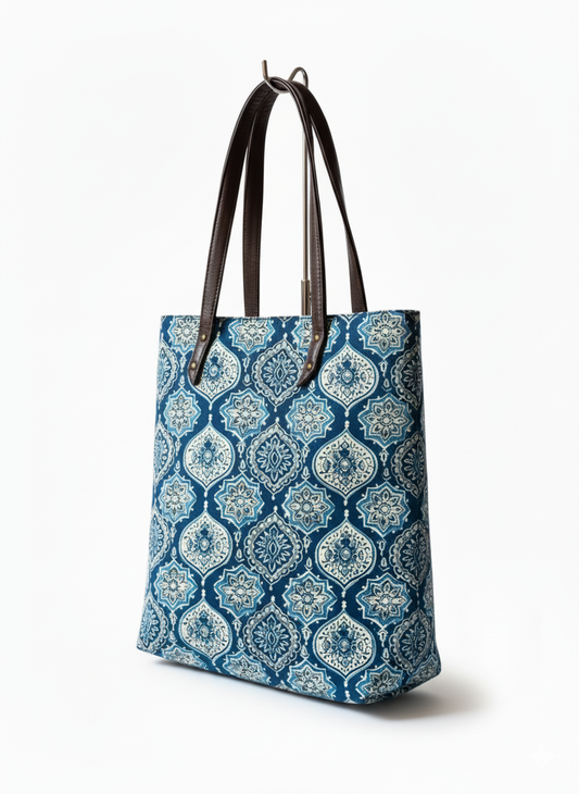 Premium Canvas Tote Bag with Pouch-Blue