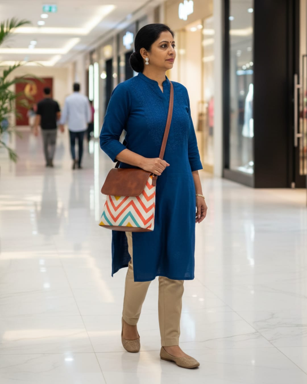 Floral Jute Sling Bag Zig-Zag