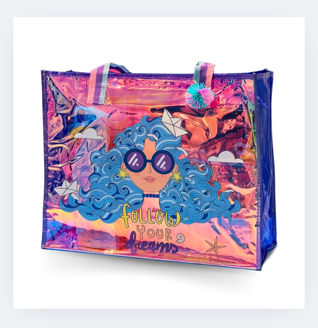 Colorful Cartoon Cat Transparent PVC Tote Bag โ Fun Kids Travel & School Bag