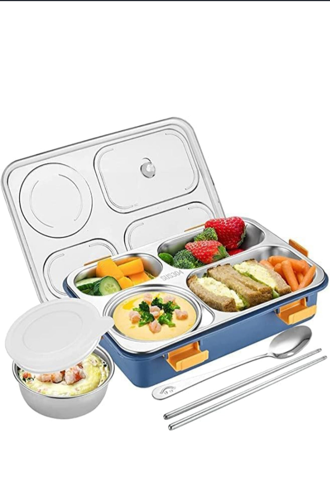 Stainless Steel Bento Lunch Box โ 4 Compartment Leak-Proof Tiffin for Kids & Adults