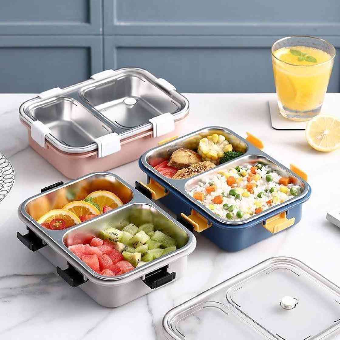 Stainless Steel Bento Lunch Box โ 2 Compartment Leak-Proof Tiffin for Kids & Adults