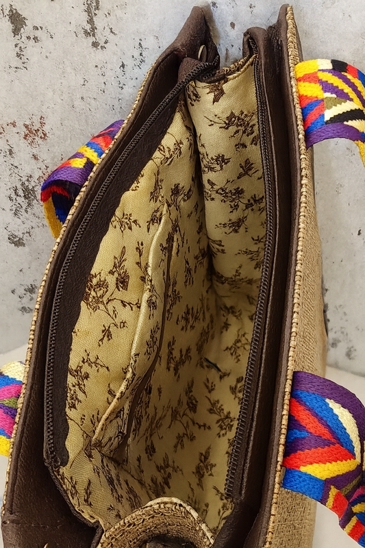 Handcrafted Jute Tote Bag with Boho Strap -white