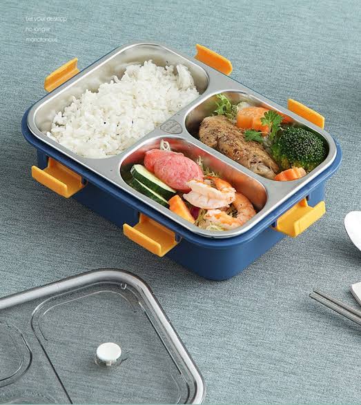 Stainless Steel Bento Lunch Box โ 3 Compartment Leak-Proof Tiffin for Kids & Adults