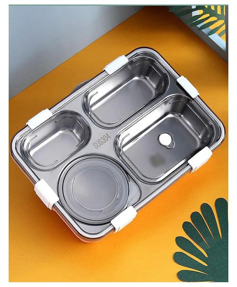Stainless Steel Bento Lunch Box – 4 Compartment Leak-Proof Tiffin for Kids & Adults