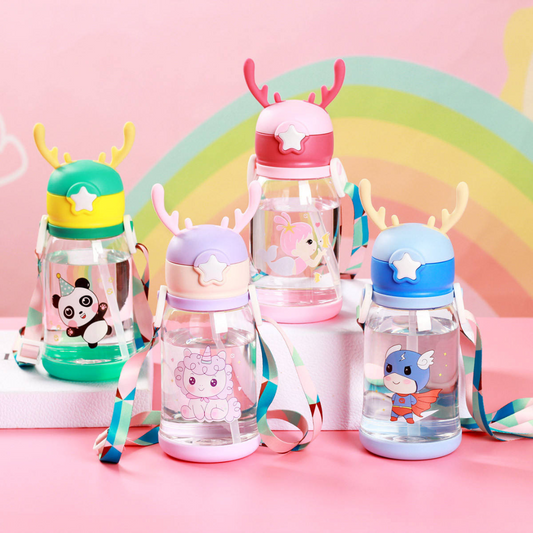 Cute Panda Sipper Bottle with Straw – 600ml (Kids Water Bottle)