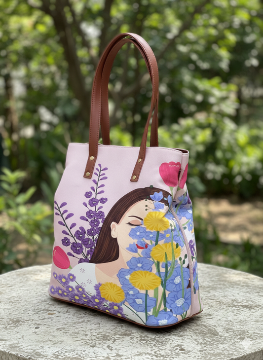 Printed Canvas Tote cum Shoulder Bag