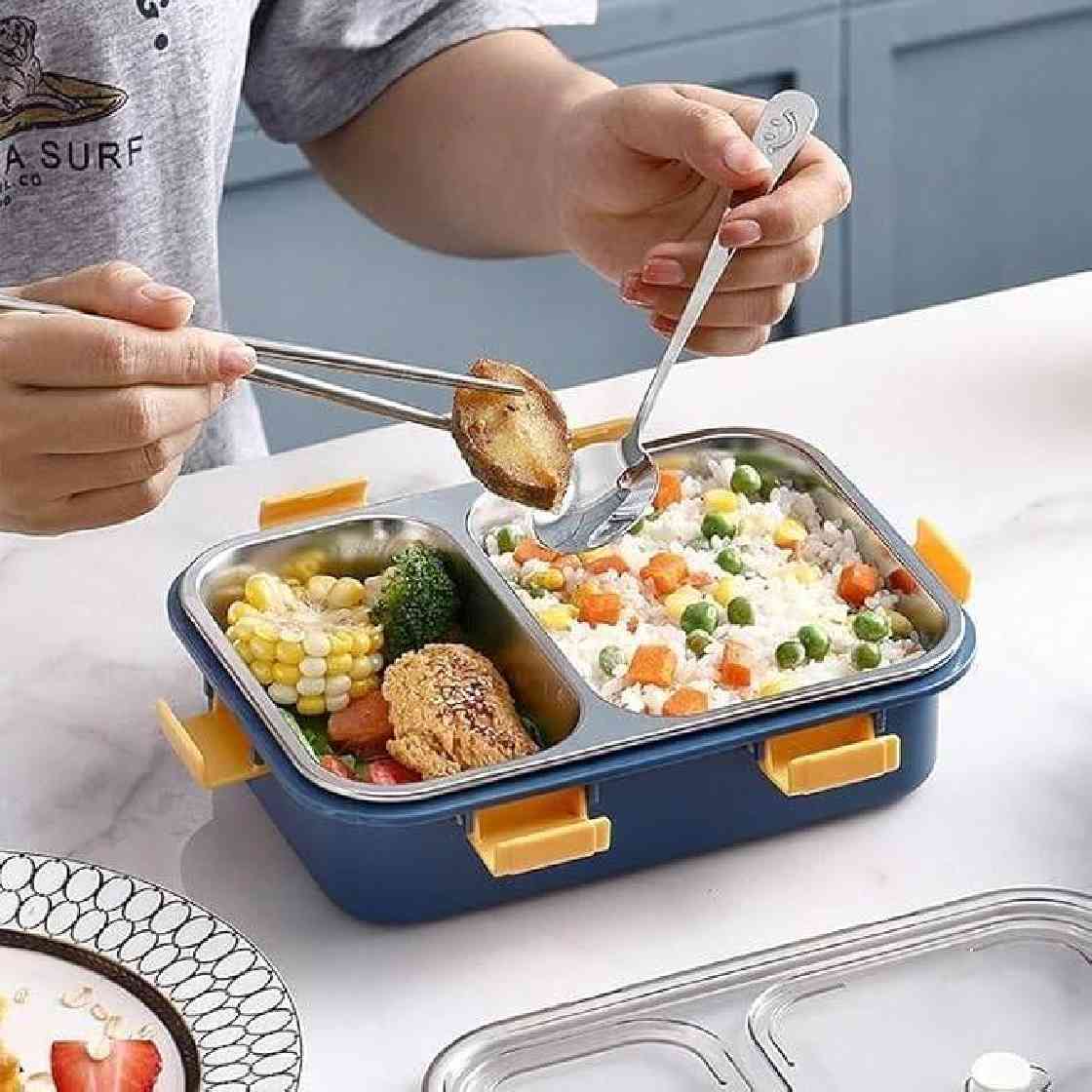 Stainless Steel Bento Lunch Box – 2 Compartment Leak-Proof Tiffin for Kids & Adults
