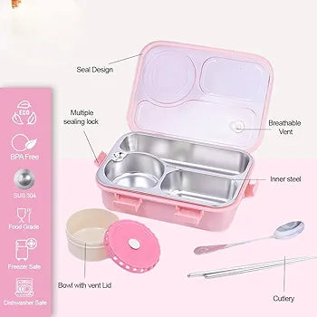 Teddy Bear Stainless Steel Bento Lunch Box – 3 Compartment Tiffin for Kids