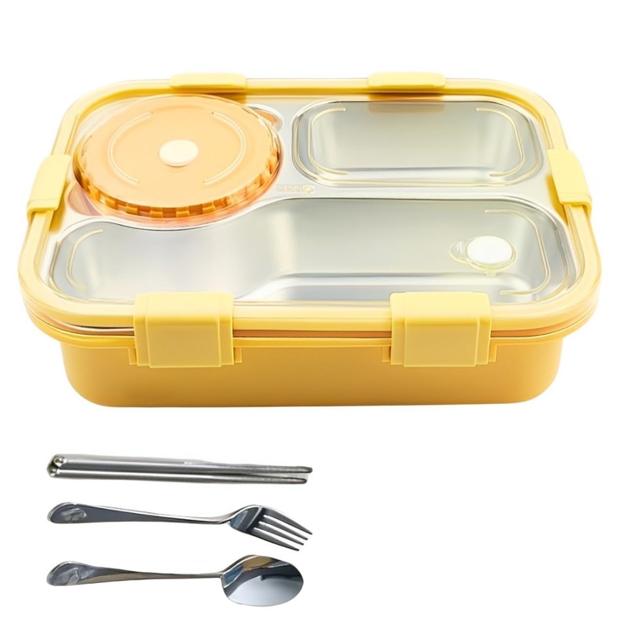 Bento Stainless Steel Lunch Box with 4 Compartments, Utensil Set, Leakproof Design