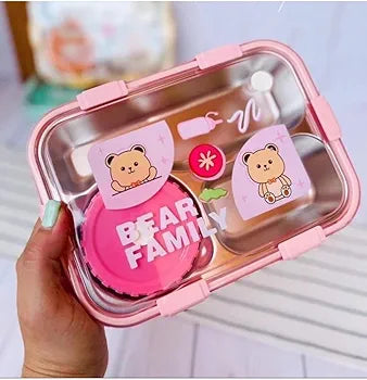 Teddy Bear Stainless Steel Bento Lunch Box – 3 Compartment Tiffin for Kids