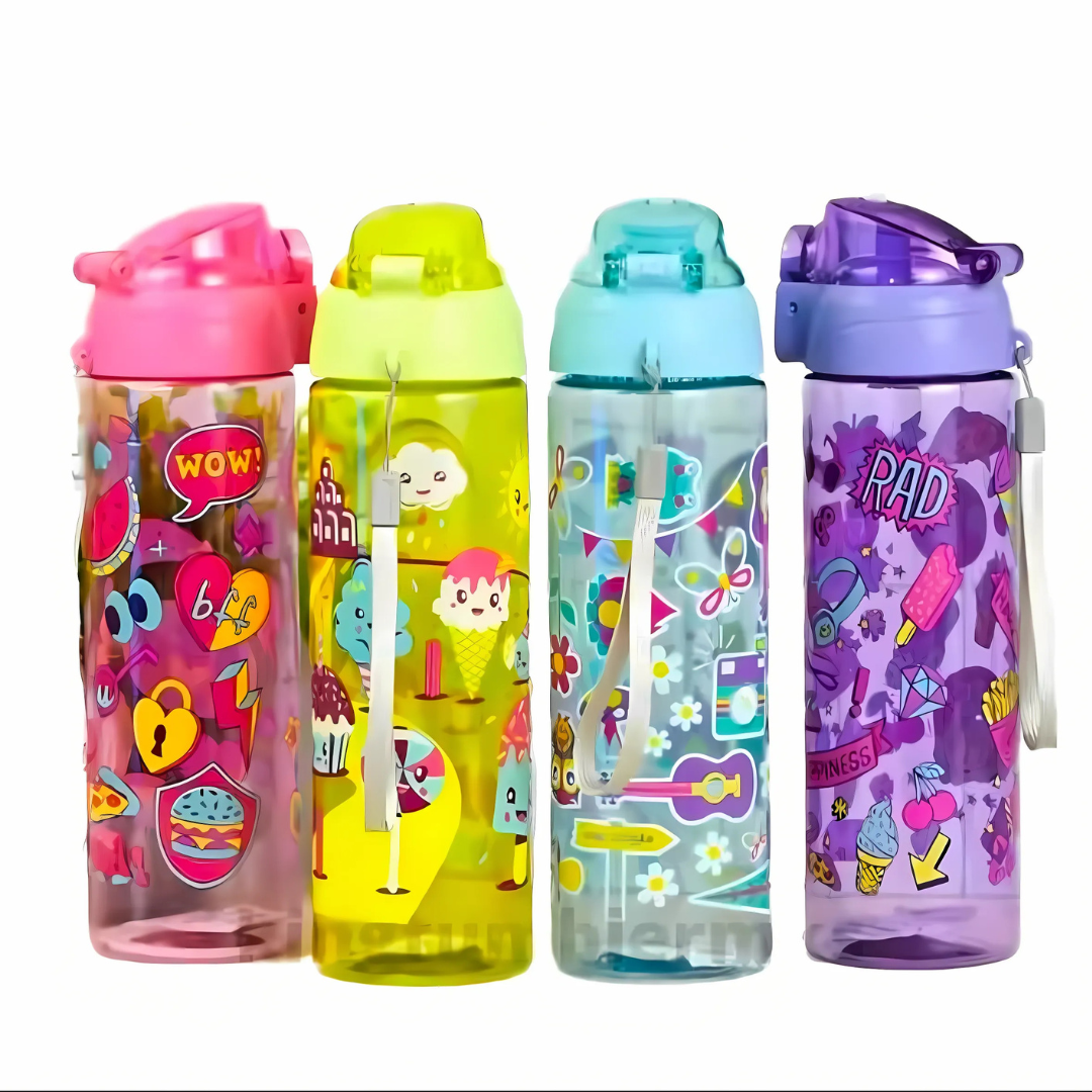 Cartoon Print Sipper Water Bottle – 600ml
