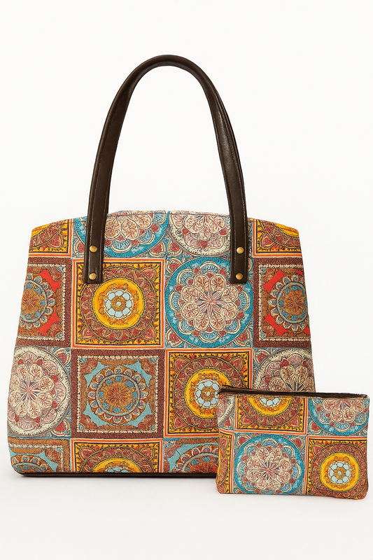 Bohemian Patchwork Tote Bag with Matching Pouch – Red