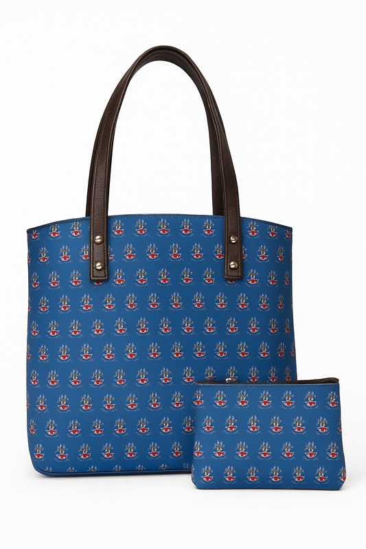 Bohemian Patchwork Tote Bag with Matching Pouch – Blue