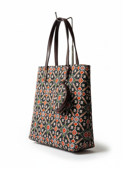 Premium Canvas Tote Bag with Pouch-Geometric