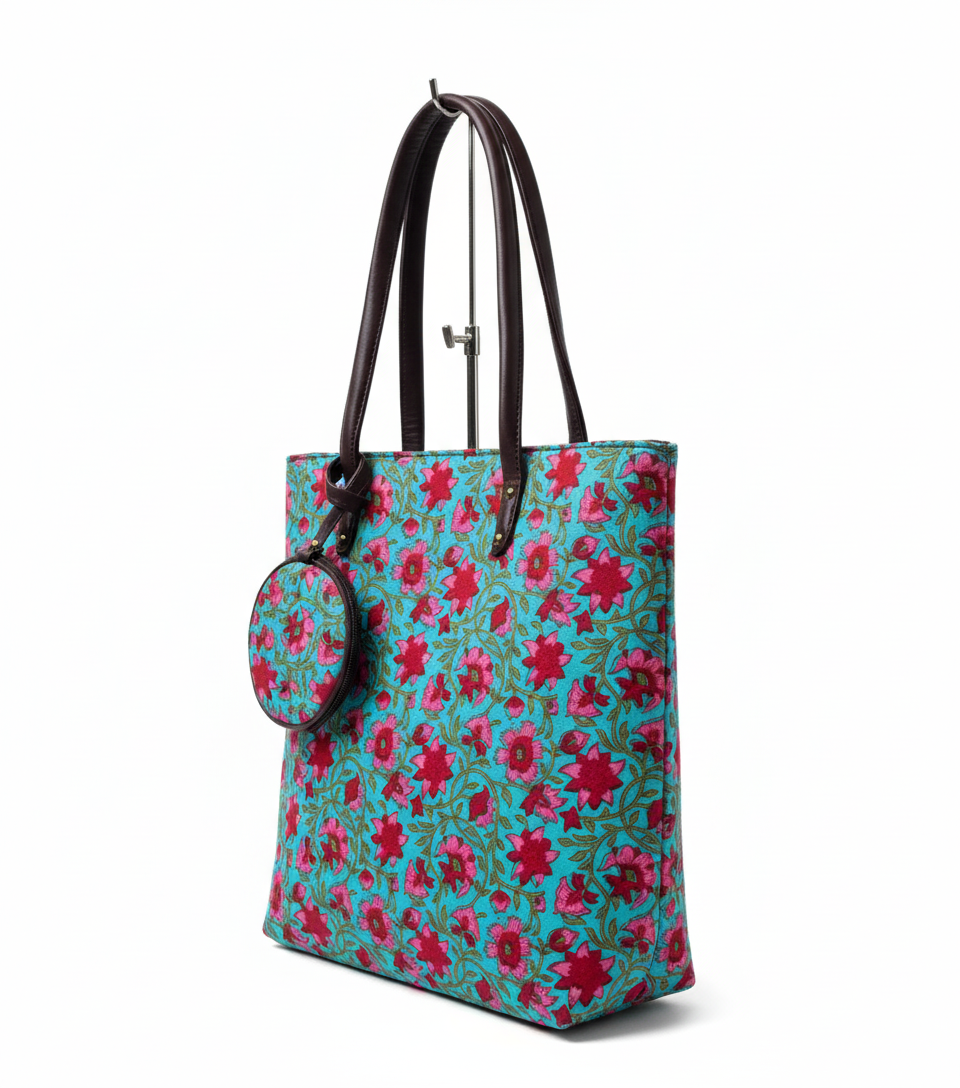Premium Canvas Tote Bag with Pouch-Flower