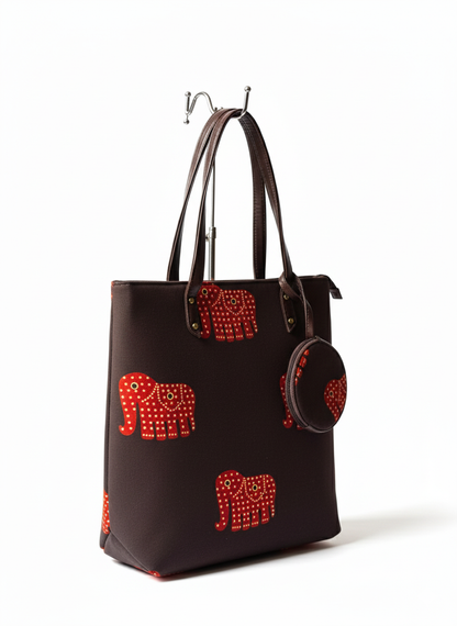 Premium Canvas Tote Bag with Pouch-Elephant