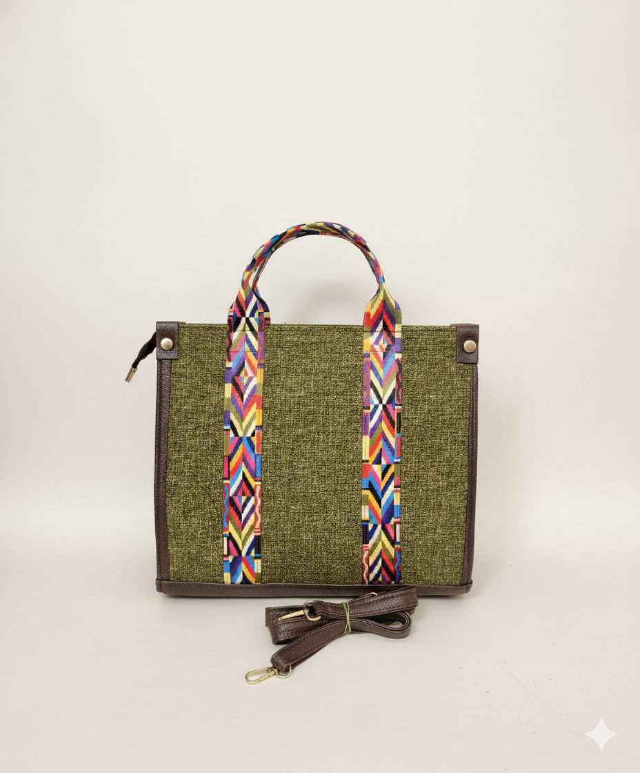 Handcrafted Jute  Tote Bag with Boho Strap -Beige