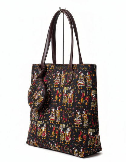 Premium Canvas Tote Bag with Pouch-Folk Art