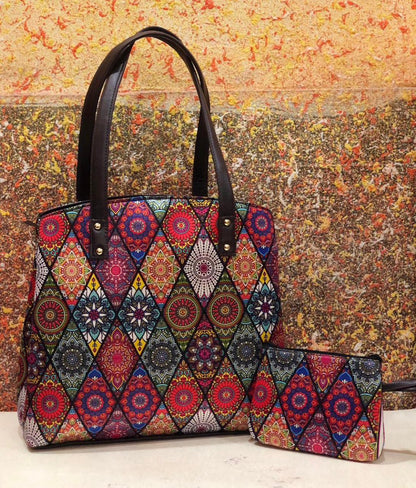 Bohemian Patchwork Tote Bag with Pouch – Multicolor
