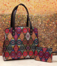 Bohemian Patchwork Tote Bag with Pouch – Multicolor