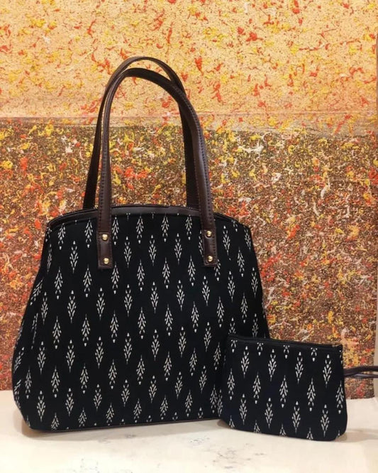 Bohemian Patchwork Tote Bag with Matching Pouch – Black
