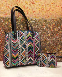 Bohemian Patchwork Tote Bag with Matching Pouch – Silver