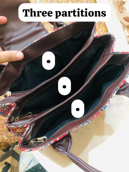 Bohemian Patchwork Tote Bag with Matching Pouch – Silver