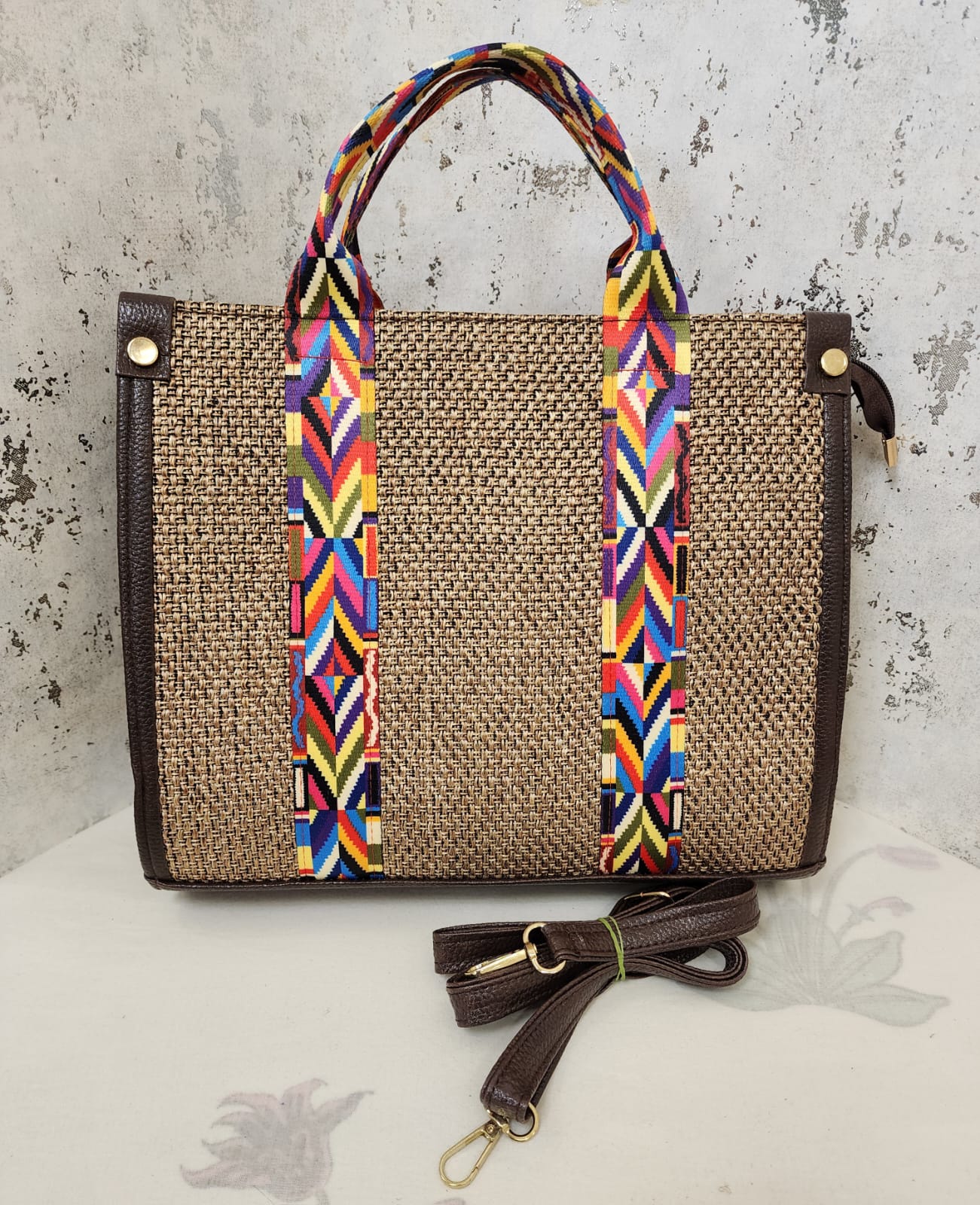 Handcrafted Jute  Tote Bag with Boho Strap