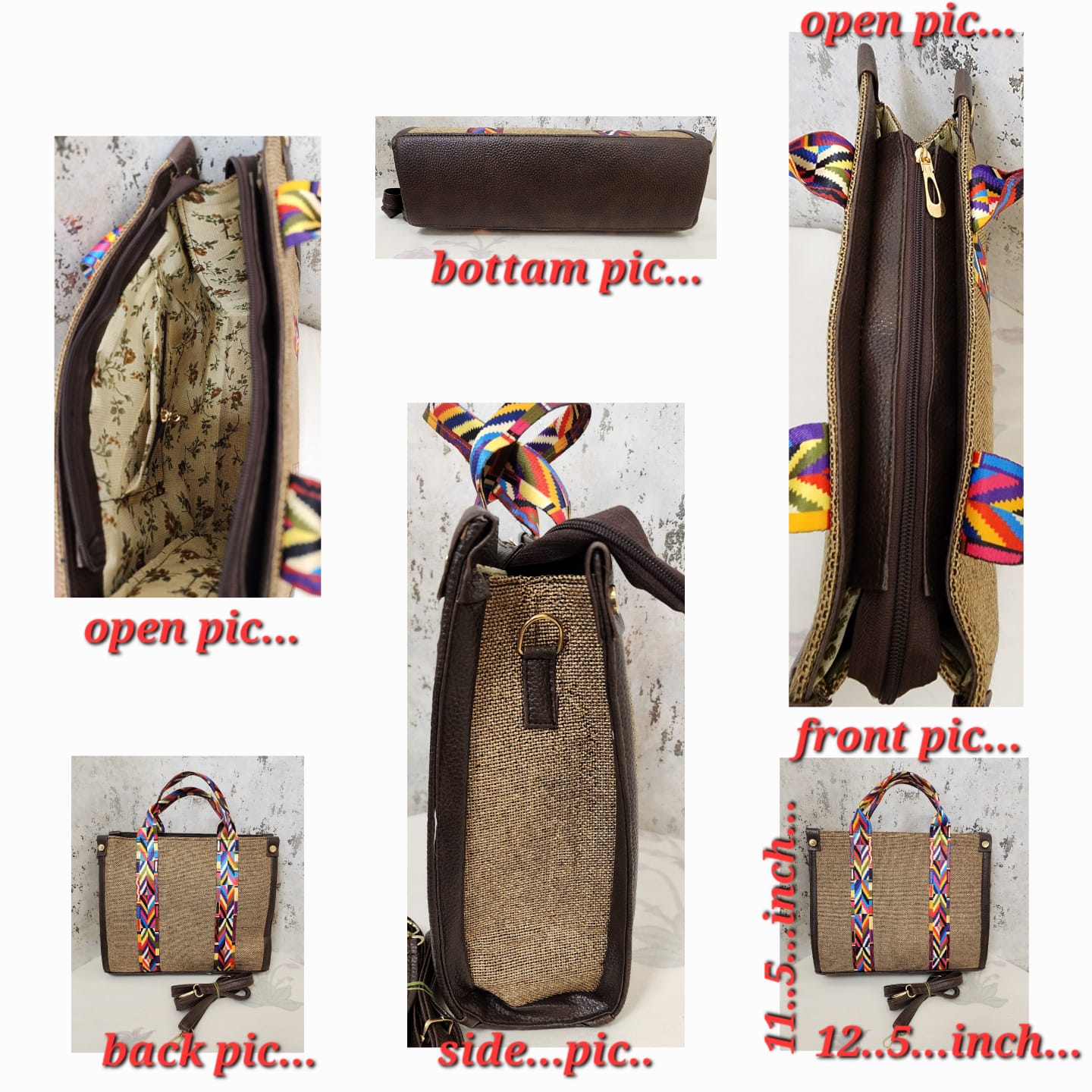 Handcrafted Jute  Tote Bag with Boho Strap
