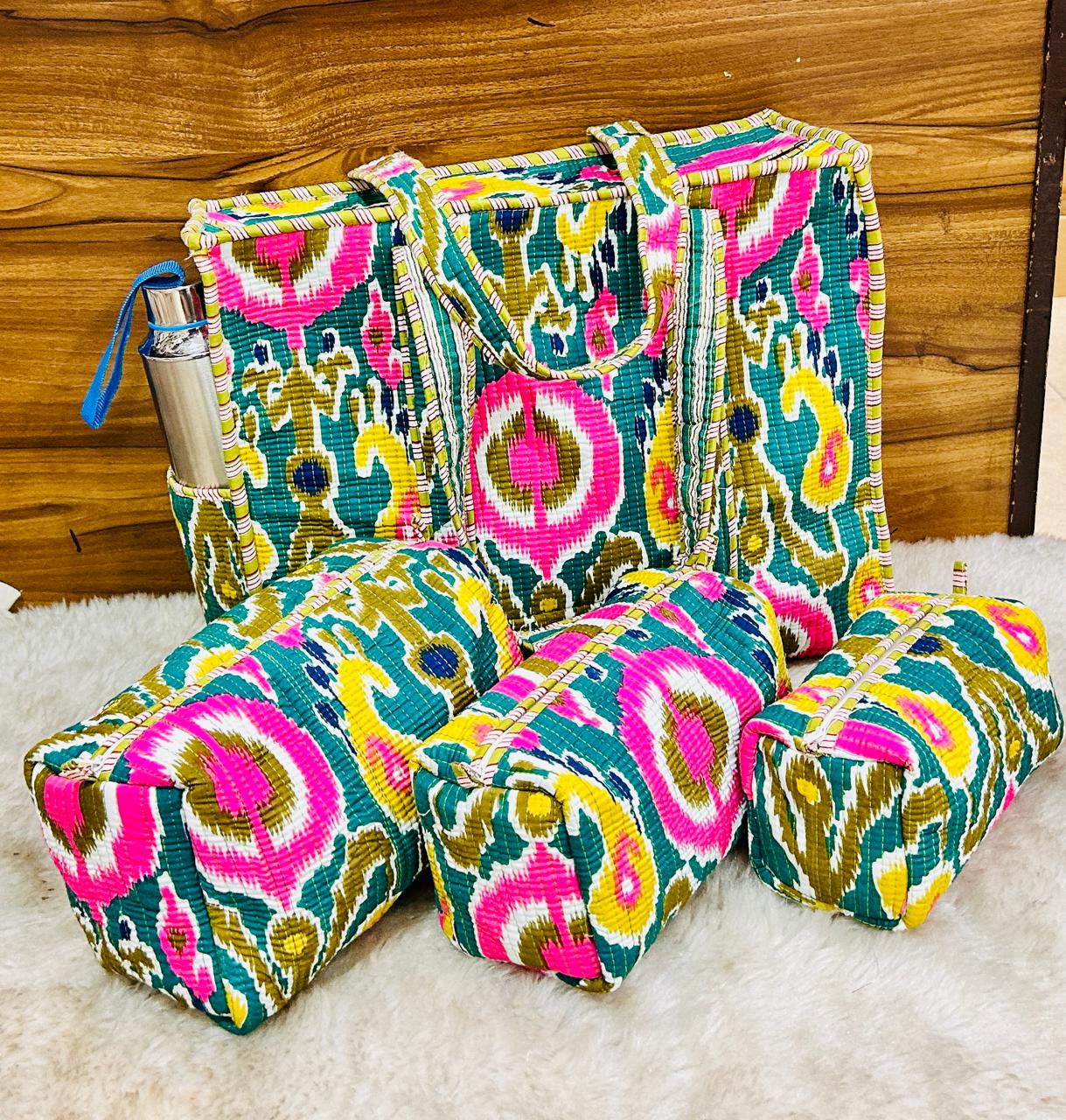 4-Piece  Travel Tote & Storage Bag Set – Tote with 3 Multipurpose Pouches | Durable & Water-Resistant