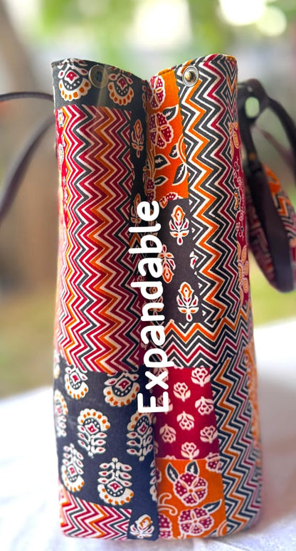 Premium Canvas Tote Bag with Pouch-Geometric