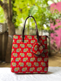 Premium Canvas Tote Bag with Pouch - Red