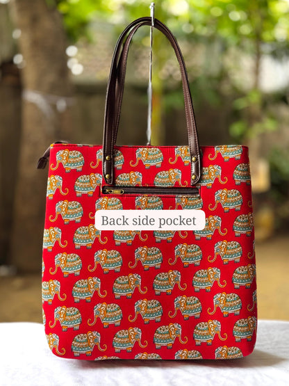 Premium Canvas Tote Bag with Pouch - Red