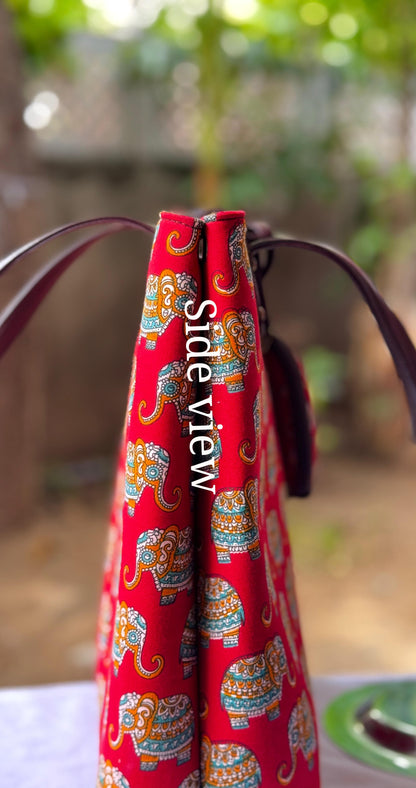 Premium Canvas Tote Bag with Pouch - Red