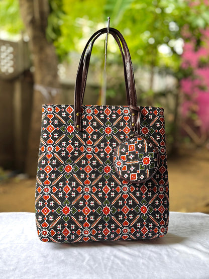 Premium Canvas Tote Bag with Pouch-Geometric