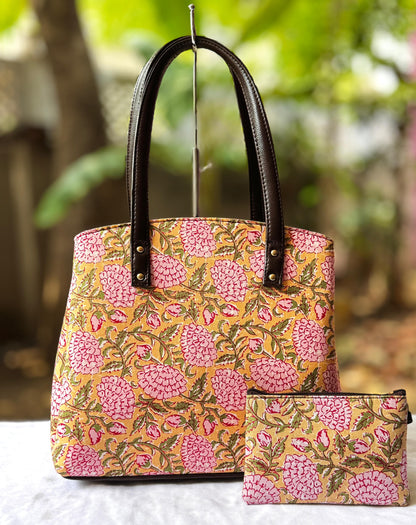 Bohemian Patchwork Tote Bag with Matching Pouch – Pink