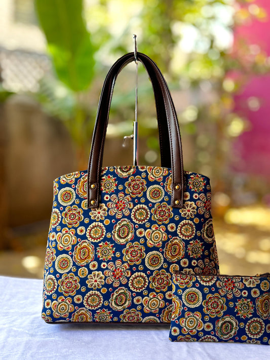 Bohemian Patchwork Tote Bag with Matching Pouch –Beige