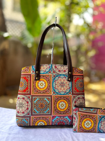 Bohemian Patchwork Tote Bag with Matching Pouch – Red